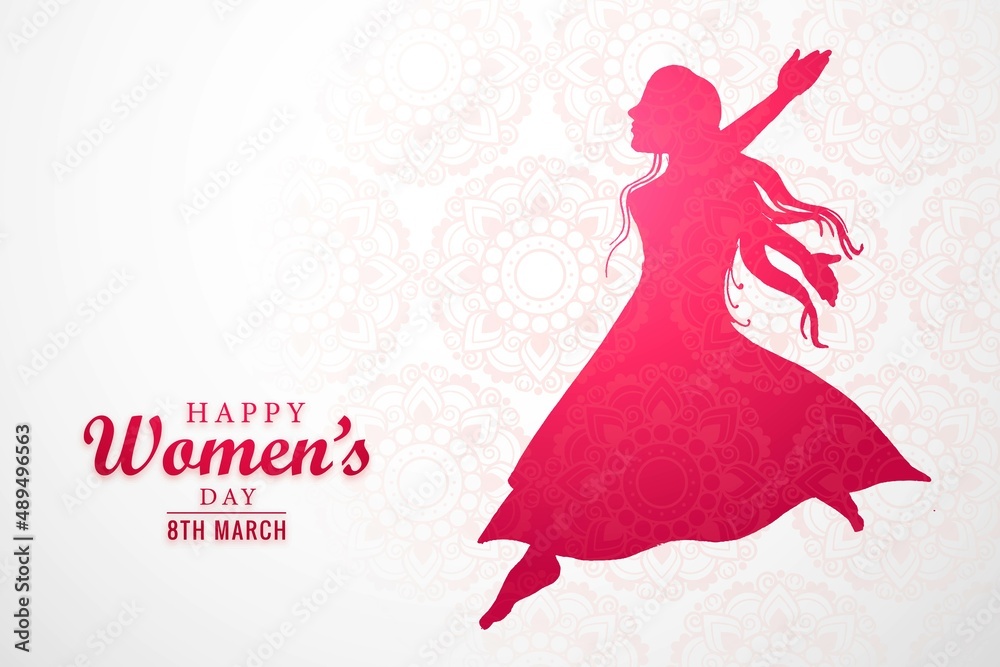 Happy womens day for dancing girl greeting card background