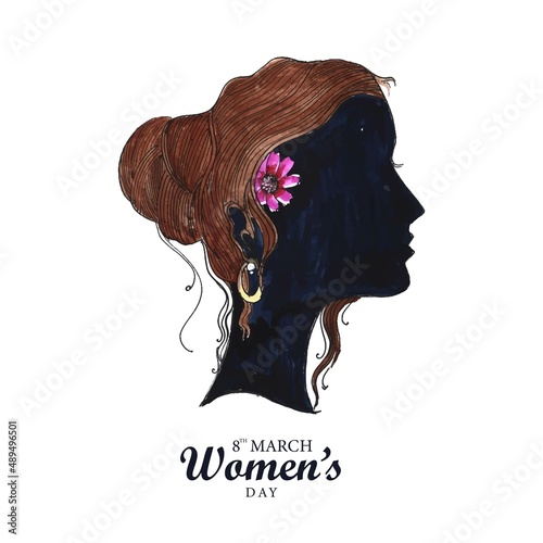 Beautiful face of lady in happy women's day card background