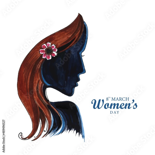 Beautiful face of lady in happy women's day card background