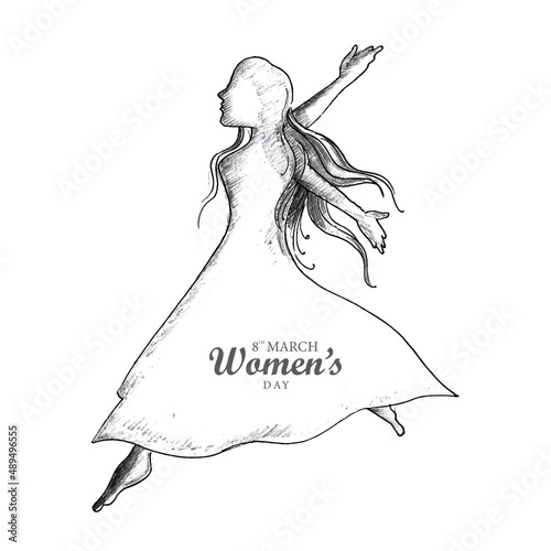 Hand draw International womens day dancing sketch card design