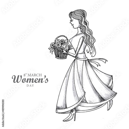 Hand draw celebration card for 8th march happy womens day background