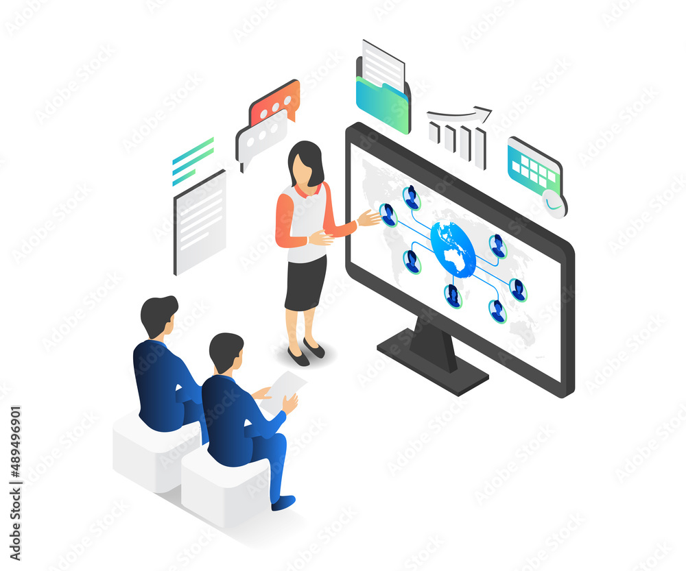 Illustration of a woman doing a presentation or training to a client Illustration of a woman doing a presentation or training to a client