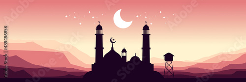 ramadhan kareem night flat design vector illustration good for wallpaper, background, backdrop, banner, template and design