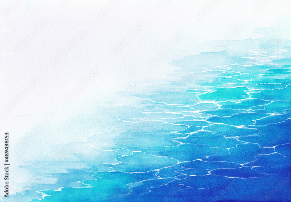 青色の水面の風景イラスト 透明水彩の背景イラスト Stock Illustration Adobe Stock