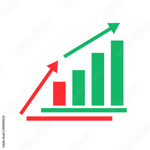 Stepwise ascending arrows and bar graph icons. Vectors.