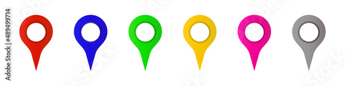 A set of icons of pins on a map. Location identification and current location. Editable vectors.