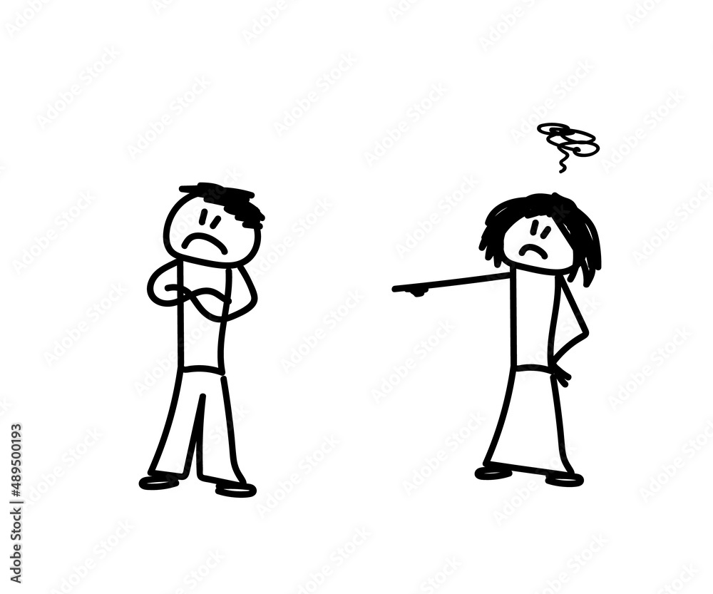 The couple quarrel and swear. Sketch. Vector illustration.
