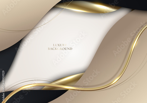 3D modern luxury template design white, black, light brown curved shapes