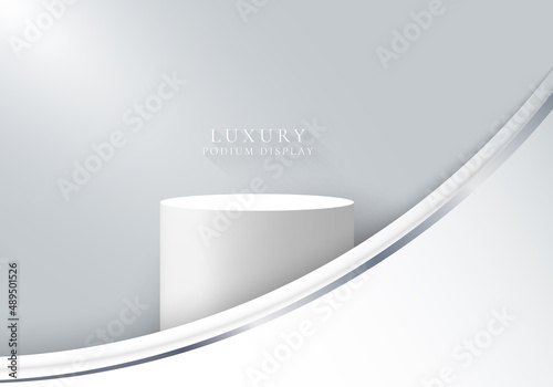 3D realistic luxury white podium platforms display with light and shadow