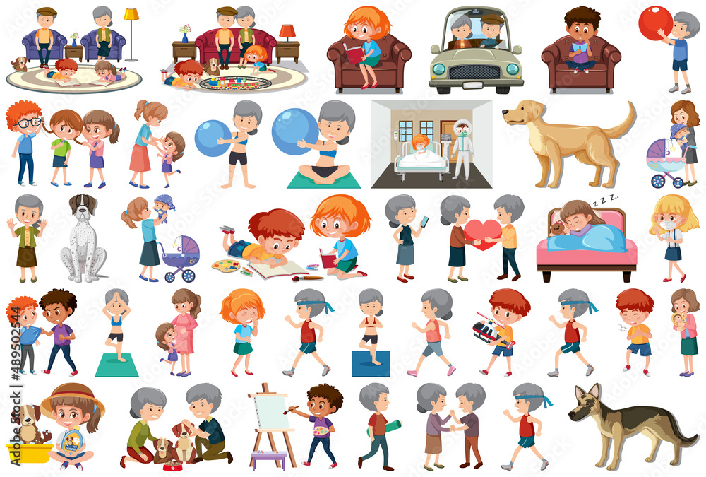 Set of different activities people in cartoon style Set of different activities people in cartoon style