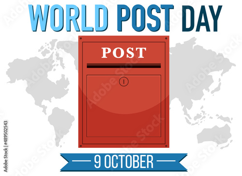 Obraz na plátně World Post Day banner with a postbox on world map background