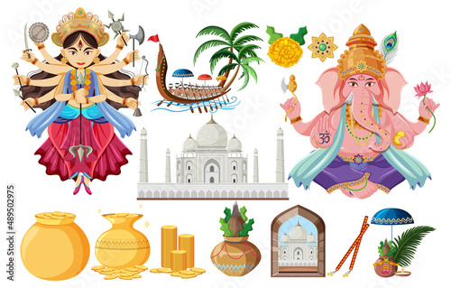 Indian set with gods and offerings