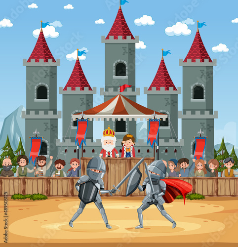 Medieval knight jousting tournament scene