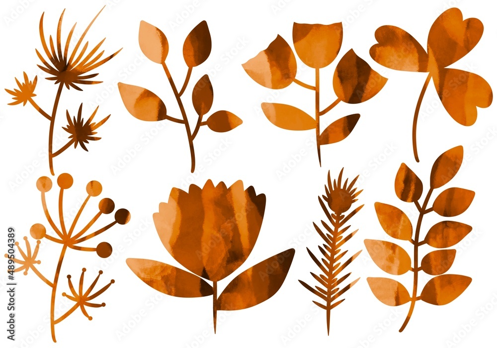 Obraz premium Set with flowers and leaves for stickers and cards and kids and hobbies and linens and fabrics