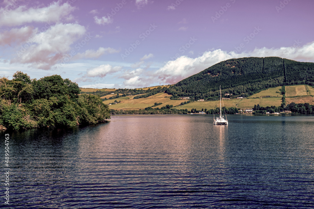 Boats anchored in Loch Ness, Inverness, Scotland