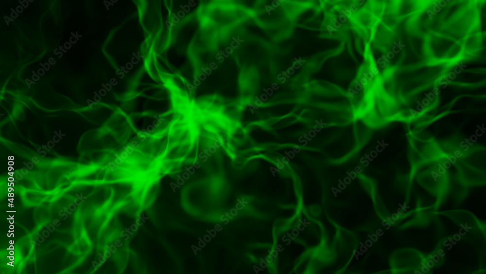 Green abtract background, glowing plasma smoke Green abtract background, glowing plasma smoke pattern, 3D render illustration.