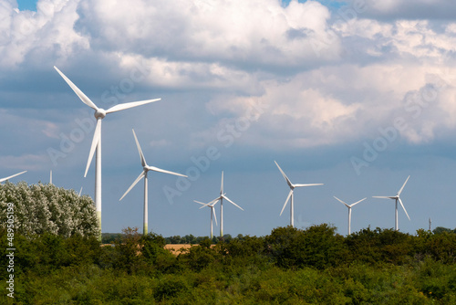 wind wheel park on the Baltic Sea coast. Wind power, renewable energy
