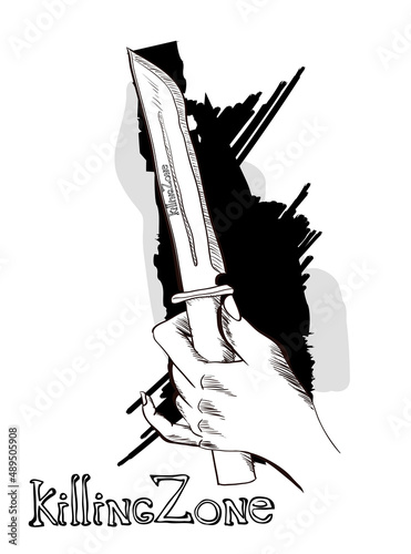 Hand with a knife. Woman's hand with a knife. Killing Zone.