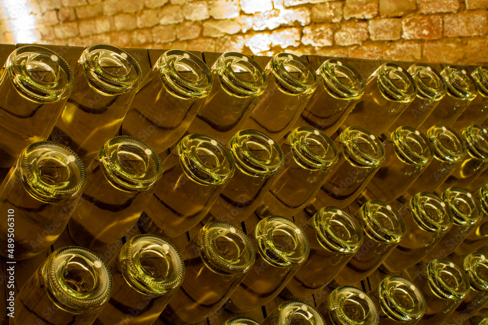 Sparkling wine production by traditional methods in underground cellars in Vienna, Austria Sparkling wine production by traditional methods in underground cellars in Vienna, Austria