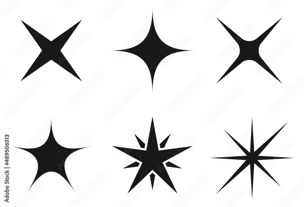 Sparkle stars vector icons on white background, glare light effect for glam shiny