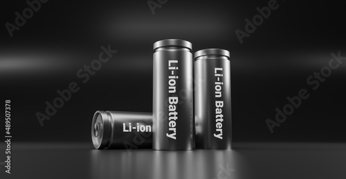 Foto 3D rendering lithium ion battery, Li-Ion batteries supply manufacturing for elec