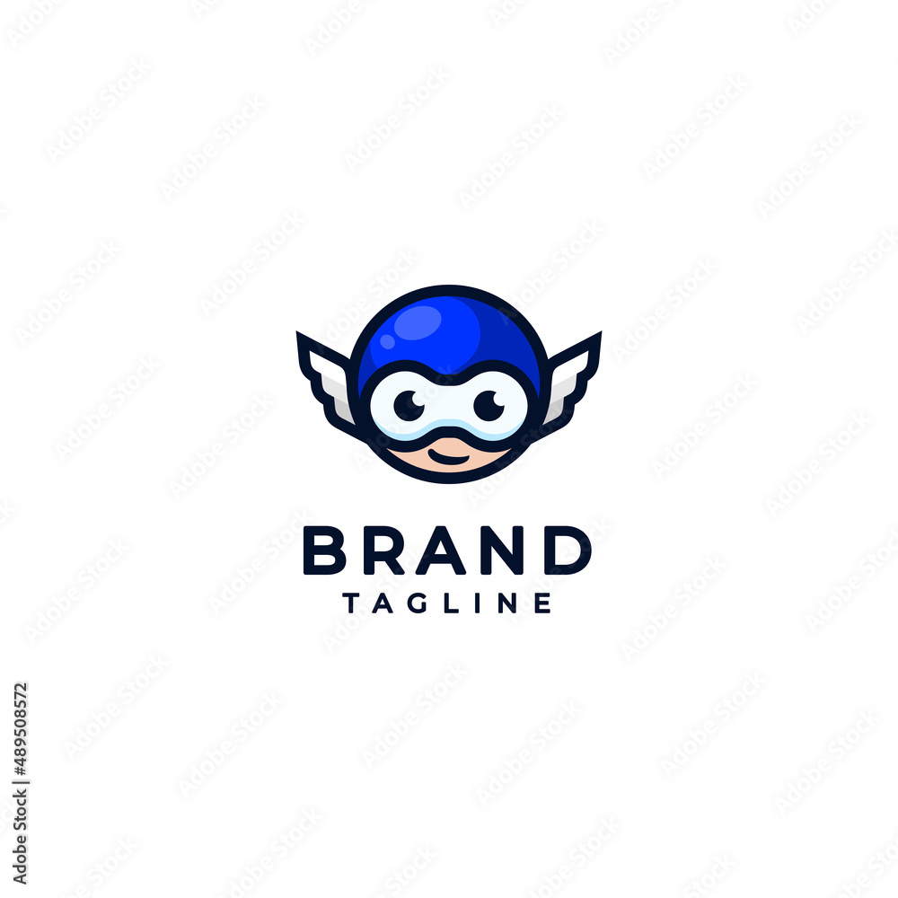 Cute Boys Head Mascot Design with Wing Accents. Cute boy design with blue mask and wing accents on both sides.