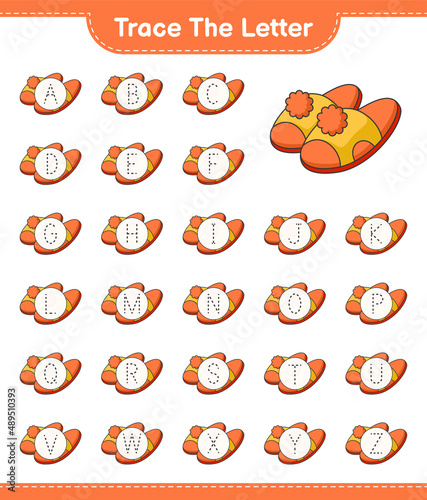 Fototapeta Naklejka Na Ścianę i Meble -  Trace the letter. Tracing letter alphabet with Slippers. Educational children game, printable worksheet, vector illustration