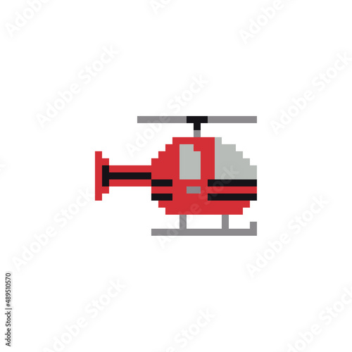 Helicopter Pixel Art isolated on white Background. Transport Pixel art or vehicle pixel art