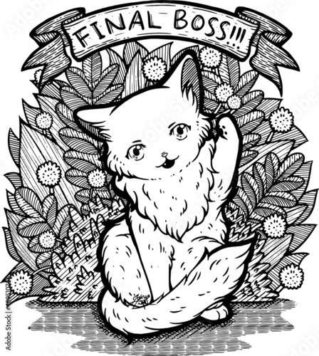 Kitty Final Boss Decorative Line Art Graphic