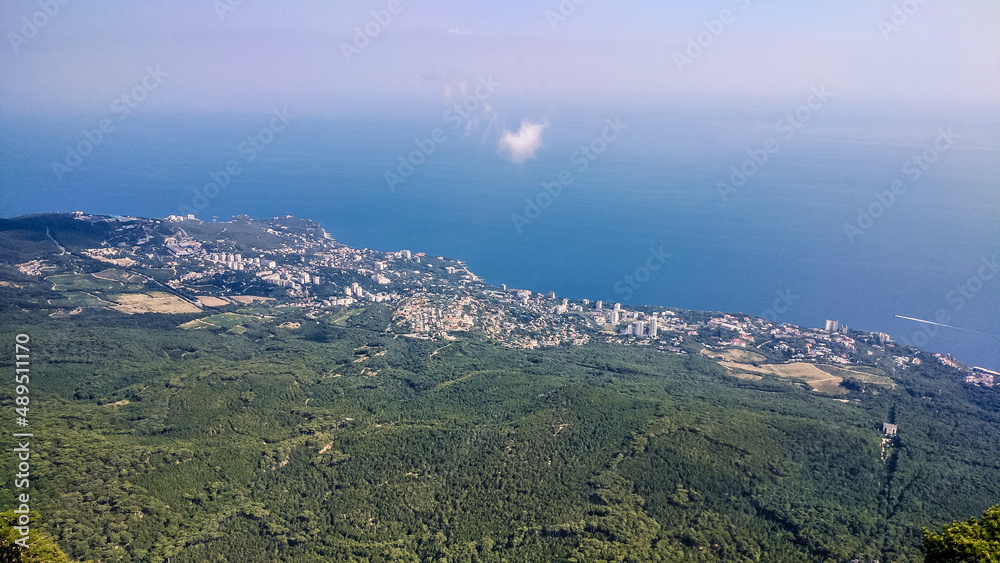 Top view from Ai-Petri mountain on the sea coast