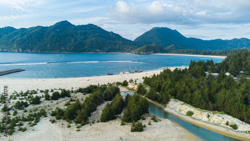 Aerial photo of the beautiful Lampuuk beach, perfect for a family vacation © Azmil