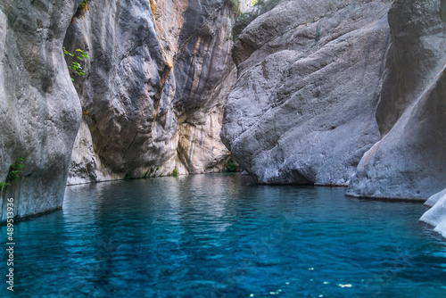 natural rocky canyon with blue river in Goynuk, Turkey