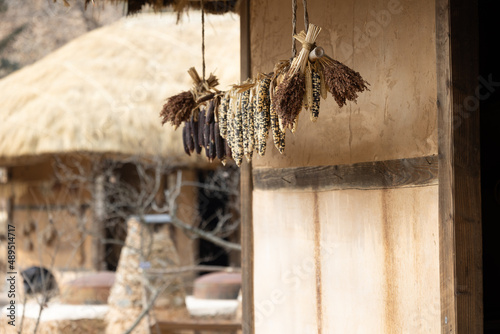 Corn drying in traditional Korean village