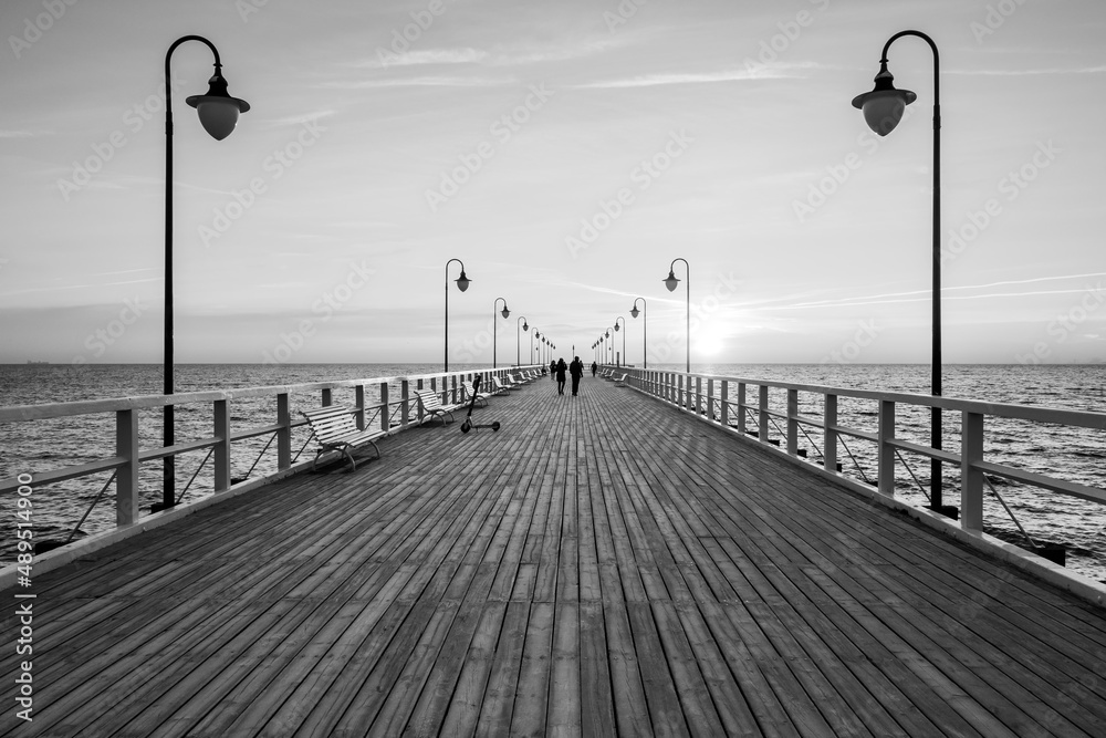 Gdynia Orlowo pier in the morning. Baltic Sea, Poland