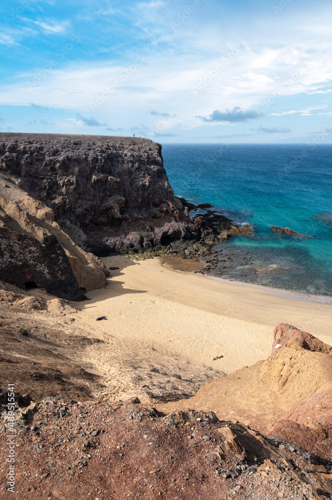 Vertical shot of Playa Papagayo, Lanzarote, Canary Islands, Spain
