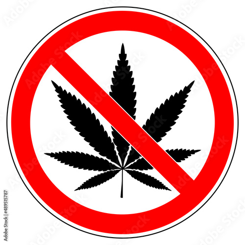 vsrr132 VectorSignRoundRed vsrr - german: Drogen / Hanf verboten . english: prohibition sign . no drugs . cannabis leaves . hemp and marijuana . vector sign . transparent . AI 10 / EPS 10 . g11237