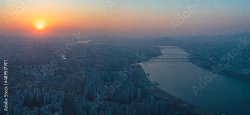 Sunset and the Han river in Seoul, South Korea
