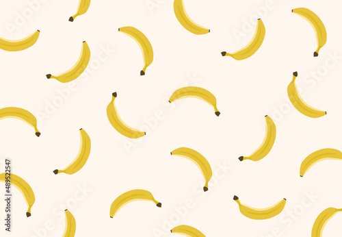 Banana exotic yellow fruit seamless pattern. Vector illustration of tropical food endless texture. Soft brown Background with ripe bananas in flat style, whole bananas doodles