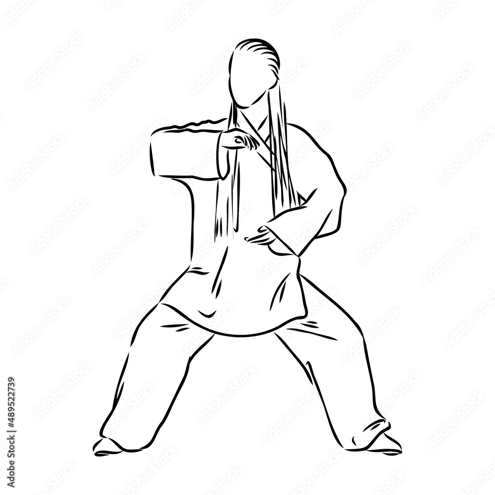 Fototapeta premium Vector illustration of a guy performing tai chi and qigong exercises