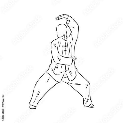 Vector illustration of a guy performing tai chi and qigong exercises