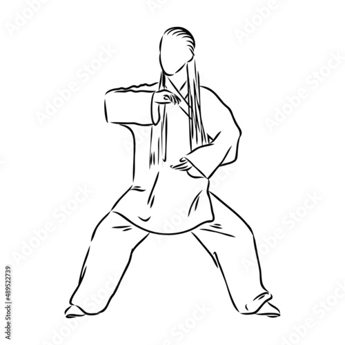 Vector illustration of a guy performing tai chi and qigong exercises