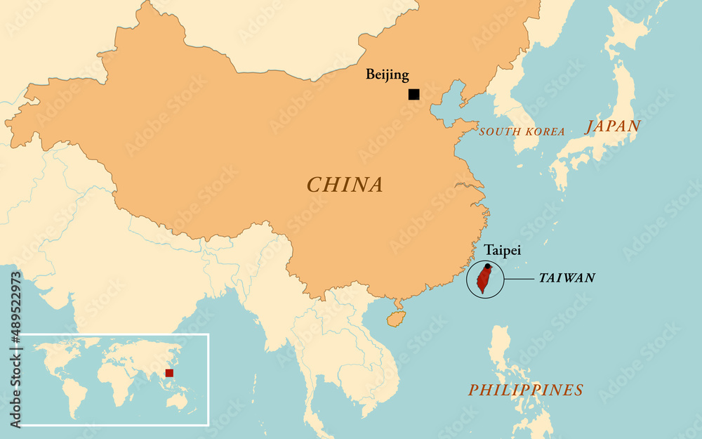 Fototapeta premium Map of the territorial dispute between China and Taiwan