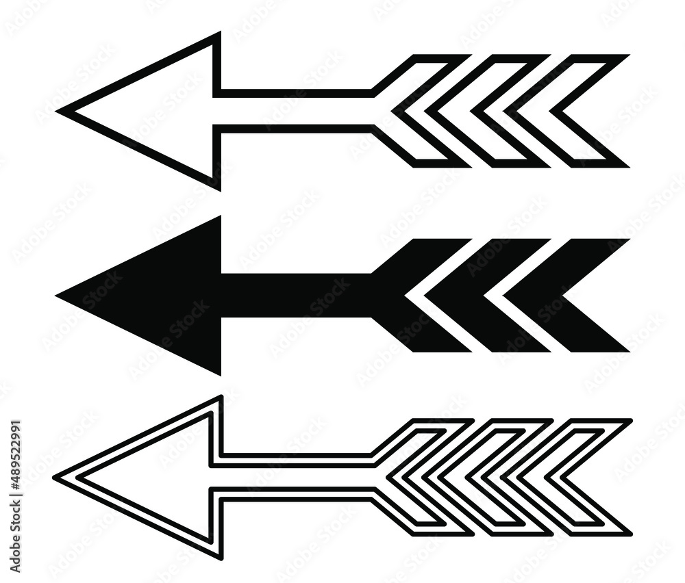 Arrows vector set design element. Arrow set with black and white shooting arrows isolated on white background. Arrow symbol, symbol, icon collection. Arrows vector set design element. Arrow set with black and white shooting arrows isolated on white background. Arrow symbol, symbol, icon collection.