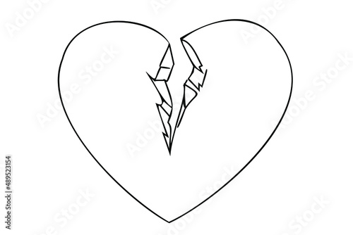 Broken heart outline illustration. Simple heartbreak icon with black thin line isolated on white background. Cracked heart line art vector icon.