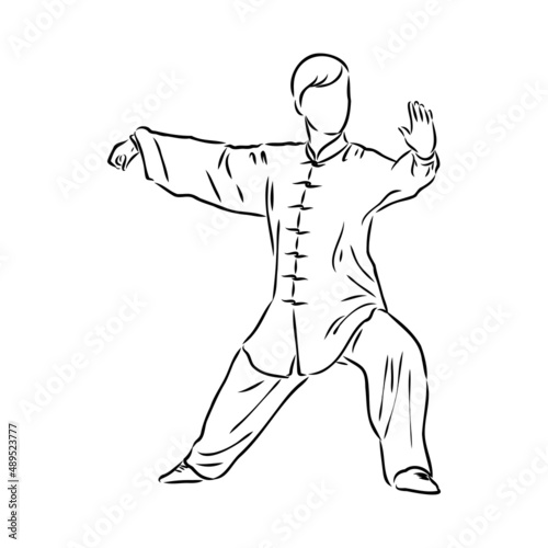 Vector illustration of a guy performing tai chi and qigong exercises photo