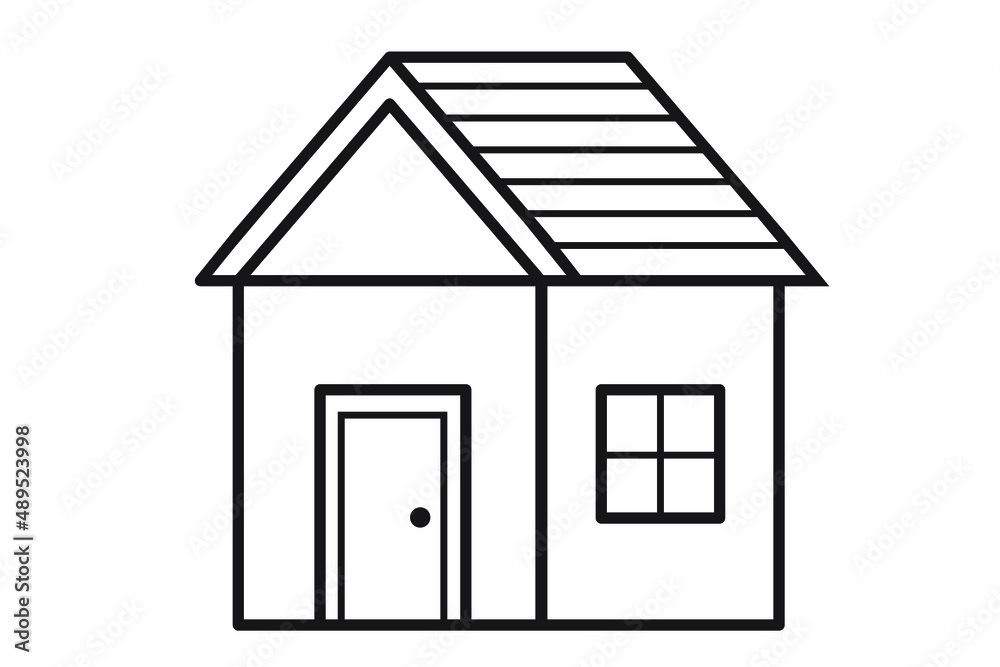 Black and white house illustration. Black thin line art house icon, outline symbol illustration. Small house with door and window. Little vector home. Black and white house illustration. Black thin line art house icon, outline symbol illustration. Small house with door and window. Little vector home.