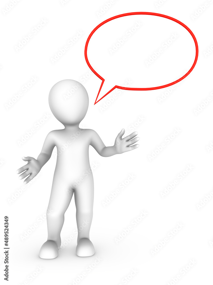3d talking man with speech bubble above. 3d talking man with speech bubble above.