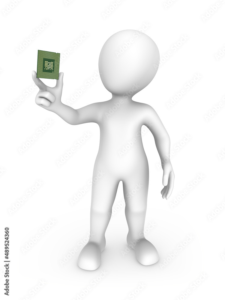 3d white man with cpu in hand 3d white man with cpu in hand