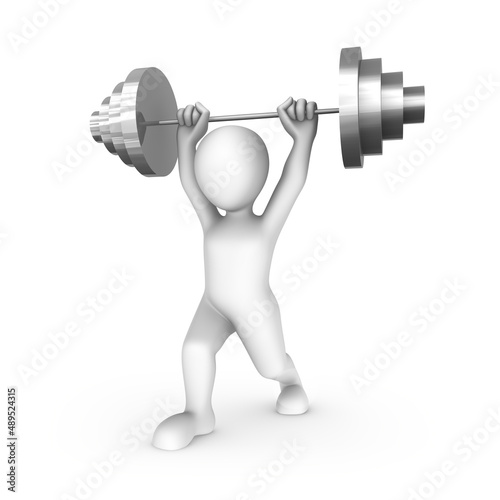 3d strong man lifts a big metal barbell