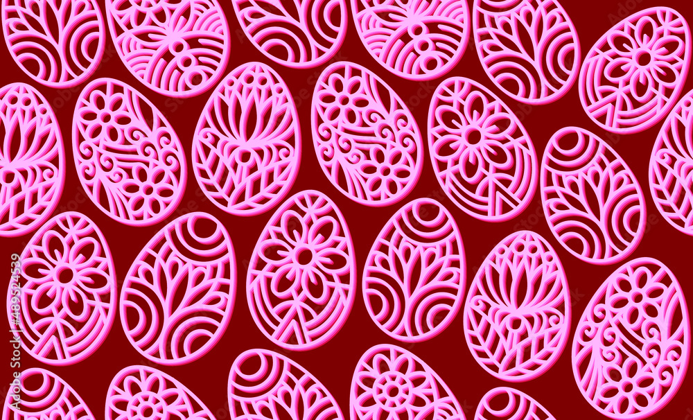 Easter eggs vector seamless pattern. Easter eggs ornate, decorated with floral elements. Pink eggs seamless pattern abstract decorative background. 3D rendering elements. Easter eggs vector seamless pattern. Easter eggs ornate, decorated with floral elements. Pink eggs seamless pattern abstract decorative background. 3D rendering elements.